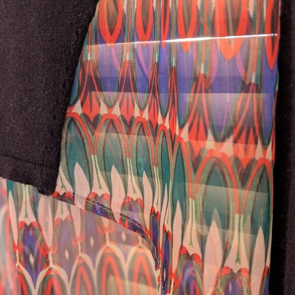 ANTHROPOLOGIE Little Yellow Bird Cardigan Sweater Black w/Sheer Muticolor Back M - Picture 3 of 7